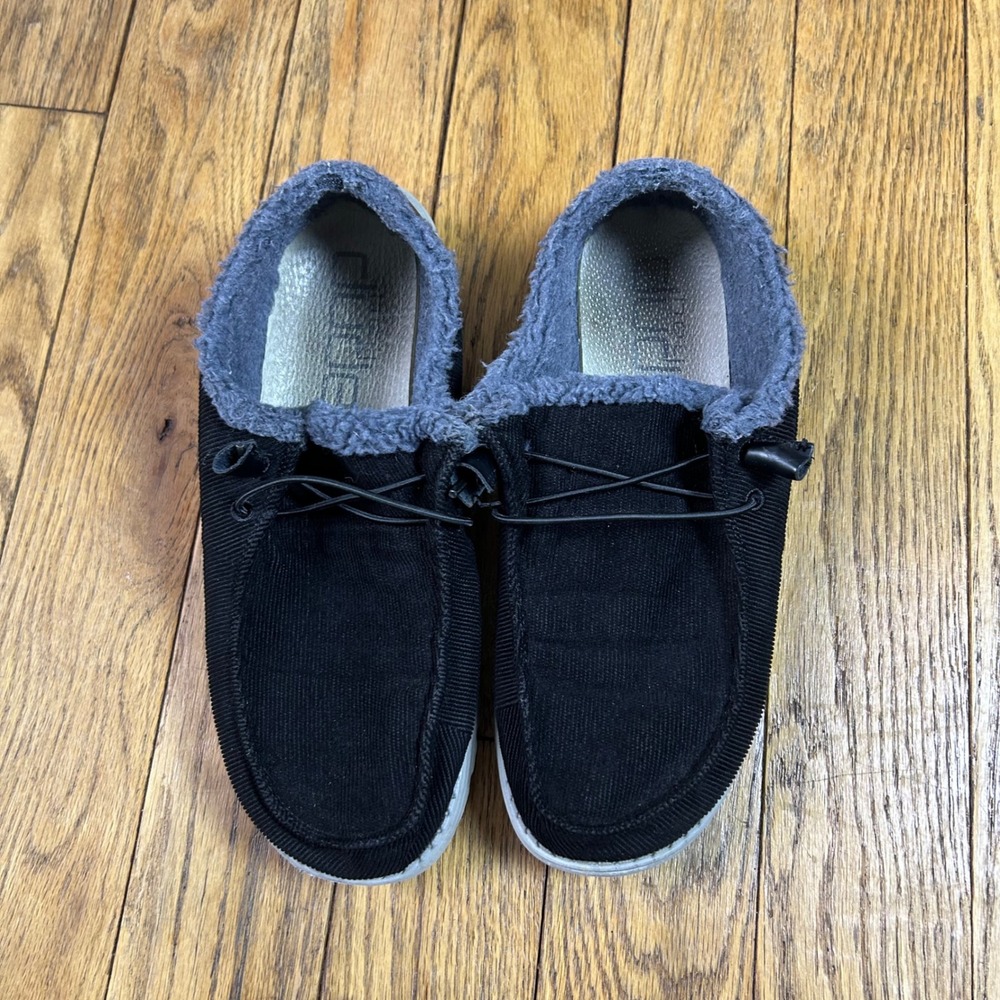 Hey Dude Wendy Corduroy Black Faux Fur Lined Slip On Loafers Shoes Womens 11